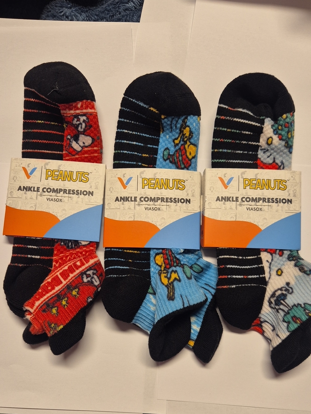 Peanuts  Ankle Compression Socks – Red, Blue, White (3-Pack)